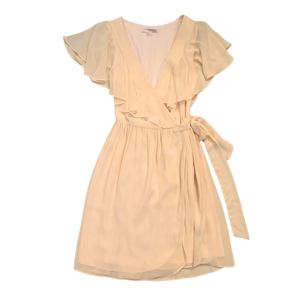 2/$30 Love 21 Peach Pink Romantic Wrap Ruffle Dress Feminine Fairy Whimsical